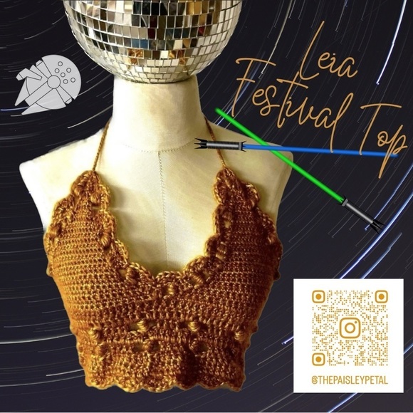 The Paisley Petal Tops - 𝅺GOLD CROCHETED FESTIVAL OR SWIM TOP